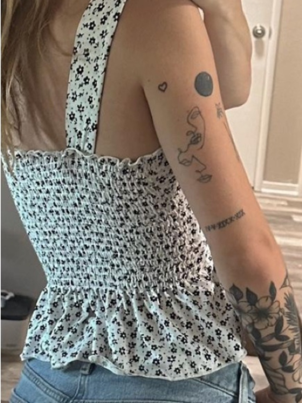 Urban Outfitters White Black Floral Smocked Cami
